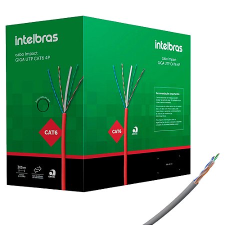 Caixa Cabo de Rede 305 Metros, Impact Giga UTP CAT6 IG6CCZ 4P Intelbras, 100% Cobre - Cinza