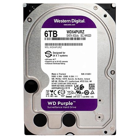 HD Para DVR 6TB, SATA3, 5400RPM, 265MB - Western Digital (WD64PURZ)