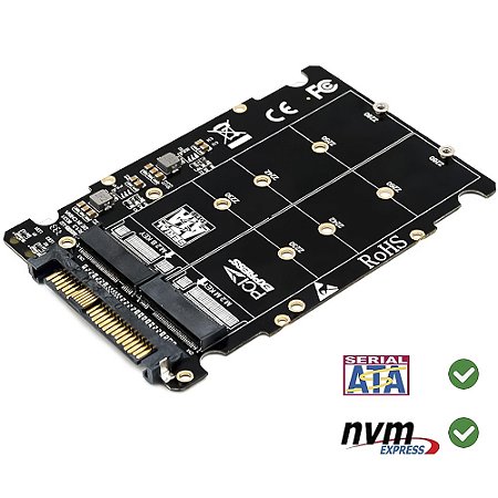 Placa Adadptadora 2 em 1, M.2 NVMe e M.2 SATA Para SSD U.2 - SFF-8639
