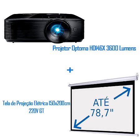 Projetor Optoma HD146X 3600 Lumens | Com Tela de Projeção Elétrica 150x200cm 220V GT