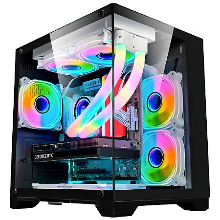 Gabinete Gamer K-Mex Space Aqua CG10-KN, Mini-tower, Lateral de Vidro, Preto, CG10KNRH001CB0X