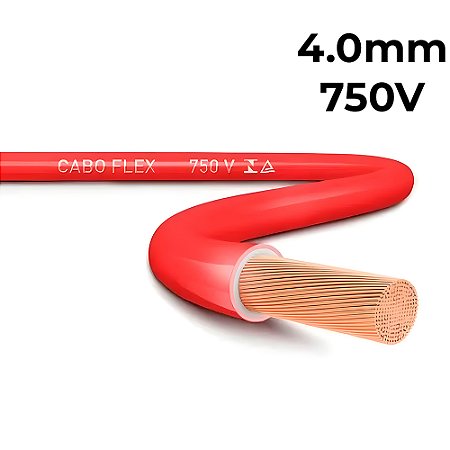 Metro Cabo de Energia Flexível 4,0mm, 750V, Megatron - Vermelho