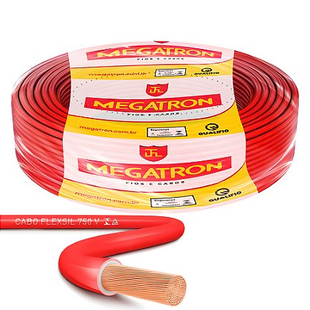 Rolo 100 Metros Cabo de Energia Flexivel 2,50mm, 750V, Megatron - Vermelho