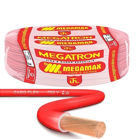 Rolo 100 Metros Cabo de Energia Flexível 4,0mm, 750V, Megatron - Vermelho