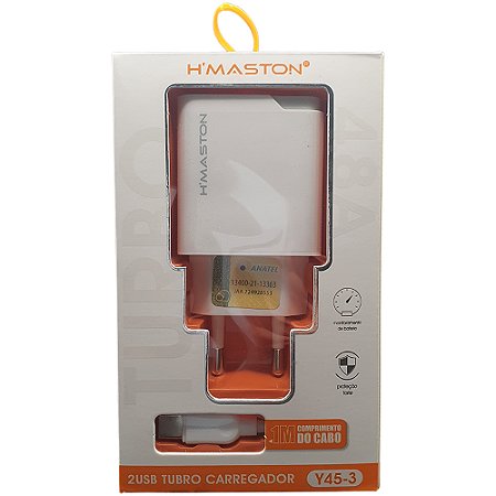 Carregador Tipo-C Turbo H'maston, Tipo-C, 4.8A, Com Duas Entradas, Y45-3 -Branco