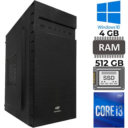 Computador Core i3-2100, SSD 512 GB, Memória RAM 4GB, GAB. MT32BK, Windows 10