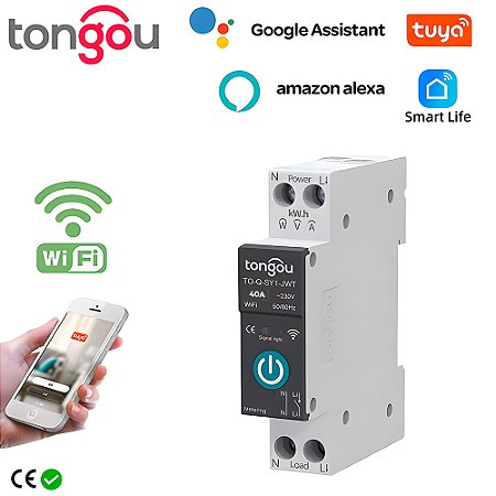 Disjuntor Inteligente Wi-Fi 40A, Compativel Com Google Assistant e Alexa, Tongou - Preto