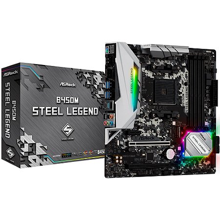 Placa Mãe AM4 B450M ASRock Steel Legend Com 4 Slots DDR4 , USB 3.1/Type-C/Displayport, HDMI