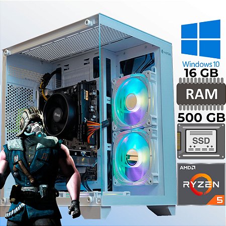 Computador Gamer Ryzen 5 5600GT, Vega 7, RAM 16GB DDR4, SSD M.2 NVMe 500GB, Windows 10 Pro, Aquario