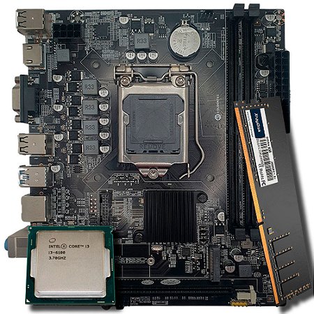 Kit Placa Mãe H110, Com Processador i3-6100, Memória Ram 8GB DDR4