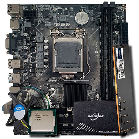 Kit Placa Mãe H110 Com Cooler 1151, Processador i3-6100, Memória RAM 8GB DDR4, SSD 256GB