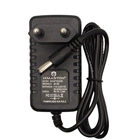 Fonte de Alimentação AC/DC 9V 2.4A, Plug 5.5mm P4, JK-03, H'Maston- Preto