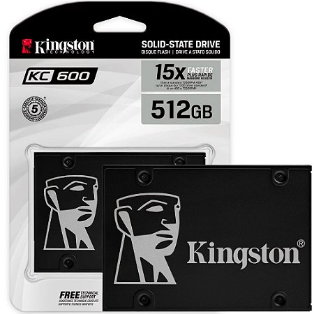 SSD Kingston 512GB, KC600, SATA III, Leitura 550MB/s e Gravação 520MB/s, SKC600/512G