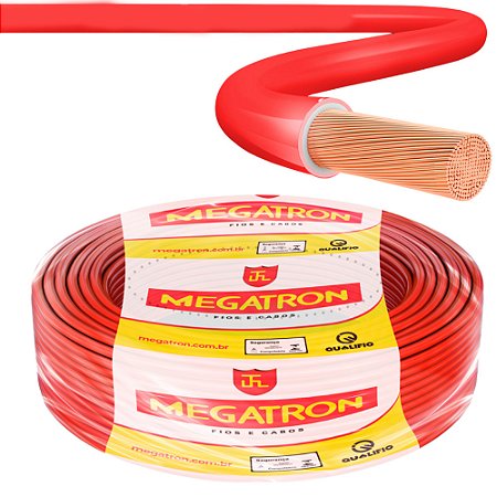Rolo 100 Metros Cabo de Energia Flexível 10mm, 750V, CL4, Megatron, Vermelho