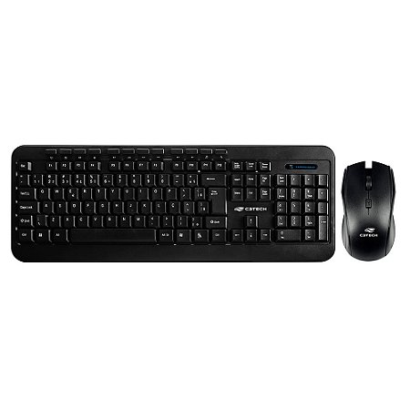 Kit Teclado e Mouse Sem Fio, K-W60BK, Multimídia, Teclado Membrana, Mouse 1.600 DPI, C3Tech, Preto
