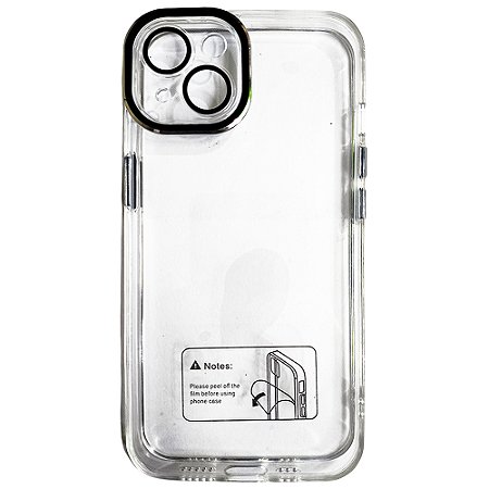 Capa Para iPhone 13, Transparente, Acabamento em Acrílico, Proteção da Câmera, Detalhes em Preto, BGM