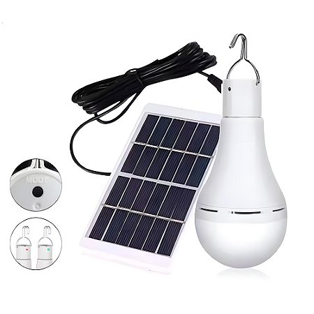 Lâmpada Bulbo LED, Externa de Emergência, Com Painel Solar, 7W, A Prova D'Água, Branco
