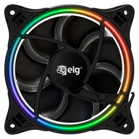 Cooler Fan Gamer, 120mm, Kazeryu Pro, 1.500RPM, LED Rainbow, Baixo Ruído, CFPKR1, Preto, ELG