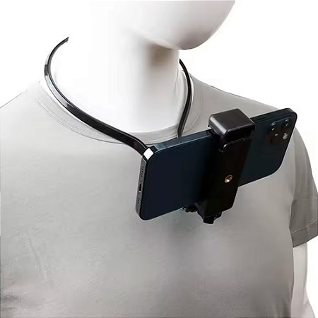 Suporte Para Smartphone e GoPro, Uso no Pescoço, Ajustável, Antivibração, Gravação em Perspectiva, Preto