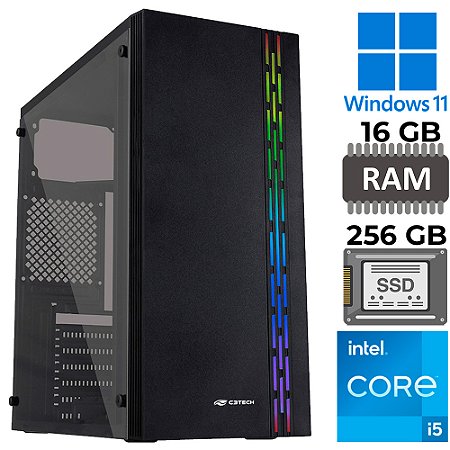 Computador Core I5-10600, RAM DDR4 16GB, SSD 256, GT-H510 Com Slot M2, Rede Gigabit, MT-G230BK, Fonte 500w, Windows 11