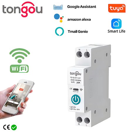 Disjuntor Inteligente Wi-Fi 25A, Compatível Com Google Assistant e Alexa, Tongou, S/ Medição, Branco