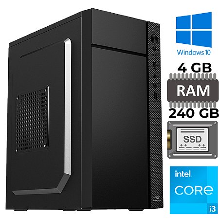 Computador Core I3-10105, GT-510 Com Slot M2, Rede Gigabit, RAM 4GB DDR4, SSD 240GB Kingston, Gab 34-BK, Windows