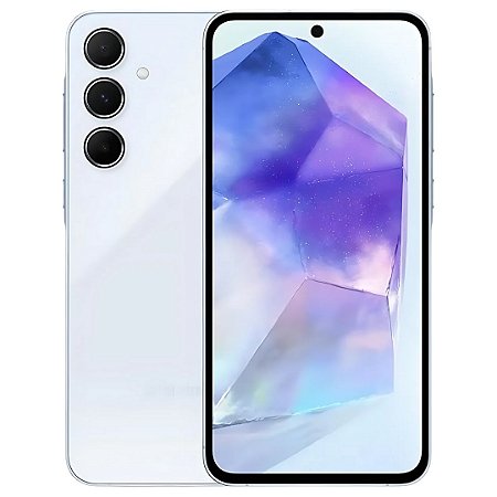 Smartphone Samsung Galaxy A55 5G 128GB Azul Claro, 8GB RAM, Câmera Tripla, Traseira 50MP, Selfie 32MP, Super AMOLED 6.6"