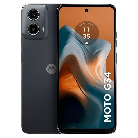 Smartphone Motorola Moto G34, XT2363-1, 5G, 128GB, 4GB RAM + 4GB Ram Boost, AI Câmera 16MP Sensor FPS Lateral - Preto