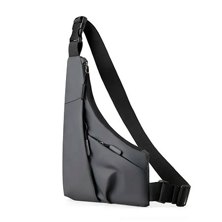 Bolsa Transversal, Slim Bag, 3 Bolsos, Peito E Ombro. Unissex, Resistente e Elegante - Cinza