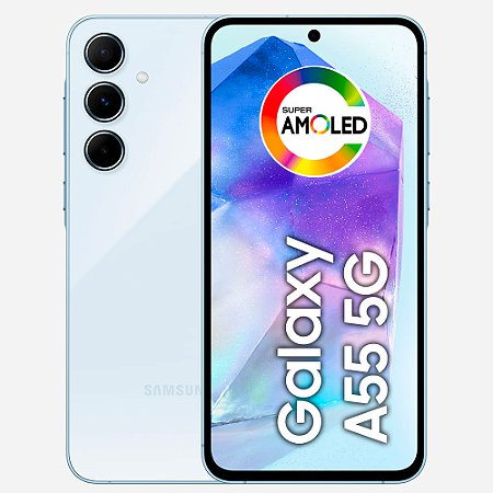 Smartphone Samsung Galaxy A55 RAM 8GB 256GB 5G, Câmera Tripla 50MP + Selfie 32MP, Tela 6.6''- Azul Claro