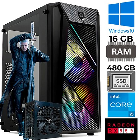 Computador Gamer i5 3470, SSD 480GB, RAM 16GB, Placa Vídeo RX 550, 2GB, GDDR5, Fonte 500W 80 Plus