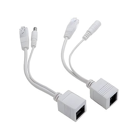 Adaptador de Cabo Injetor PoE, Par Macho e Fêmea, 5V/ 12V/ 24V/ 48V, Até 40m de Distância, Branco - FC