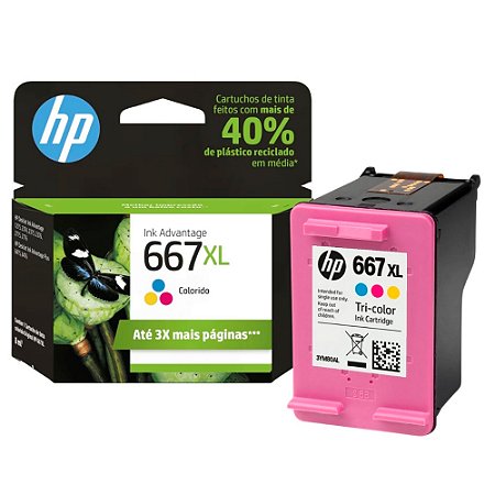 Cartucho HP 667XL Colorido Original 3YM80AB, Para HP Deskjet 2376 2776 6476 5076 5276, Rendimento até 330 Páginas