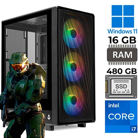 Computador Gamer Core i7-3770, SSD 480GB, 16GB RAM, Placa Vídeo RX 580 Streaky 8GB GDDR5 256 BIT, 500W 80 Plus, MidTower