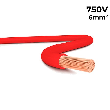 Metro de Cabo Flexível Fio Elétrico Megatron 6MM 750V - Vermelho