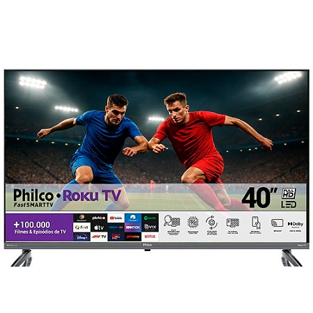 Smart TV LED 40" Full HD Philco PTV40E3ERSGB Roku TV com HDMI, USB, Wi-Fi e Dolby Audio