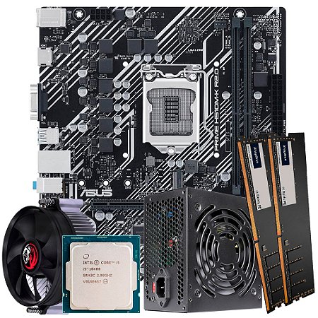 Kit Montagem de Computador Placa Mãe Asus H510M LGA 1200, Processador Core i5-10400, Memória 16GB DDR4, Fonte ATX 350