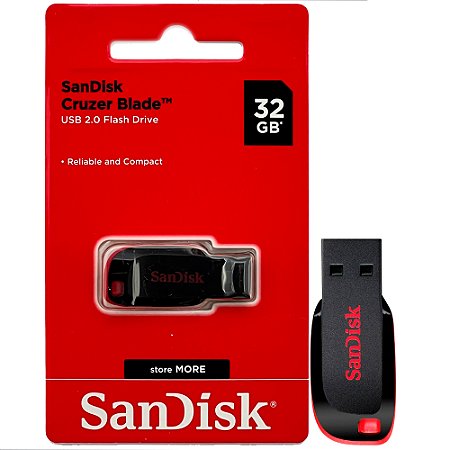 Pen Drive SanDisk Cruzer Blade 32GB USB 2.0 - até 15 MB/s de Leitura - Modelo SDCZ50-032G-B35