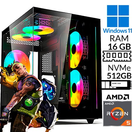 Computador Gamer Ryzen 5 5600GT, Vega 7, RAM 16GB DDR4, SSD M.2 NVMe 512GB, Windows 11 Pro, Gabinete Aquario