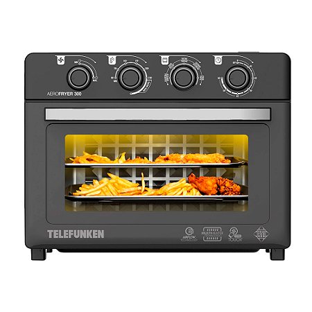 Forno Aero Fryer 300 Telefunken Forno com Air Fryer 30L 220V 2.100W, com 5 Funções, Timer 60 min, Cool Touch - Preto