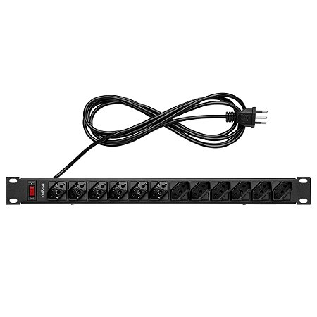 Régua 19 Protetor Eletrônico 12 Tomadas EPR 212+ Intelbras, Filtro de Linha para Rack, 3m, Proteção Surtos e Sobrecarga