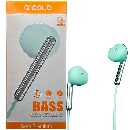 Fone De Ouvido Stereo, Super Bass, com Microfone, Entrada 3.5mm, Fio 1.3 Metros, A'Gold, FN-A10 - Verde