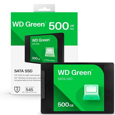 SSD WD Green 500GB 2.5" SATA III 6Gb/s, 7mm, Leitura até 545MB/s, 3D NAND, WDS500G5G0A