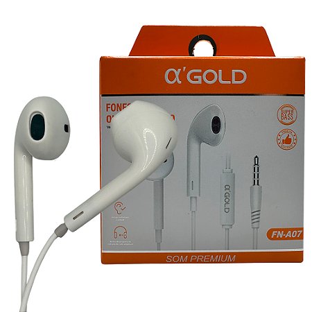 Fone De Ouvido Stereo, com Microfone, Super & Deep Bass, Fio 1.2 Metros, A'Gold, FN-A07 - Branco