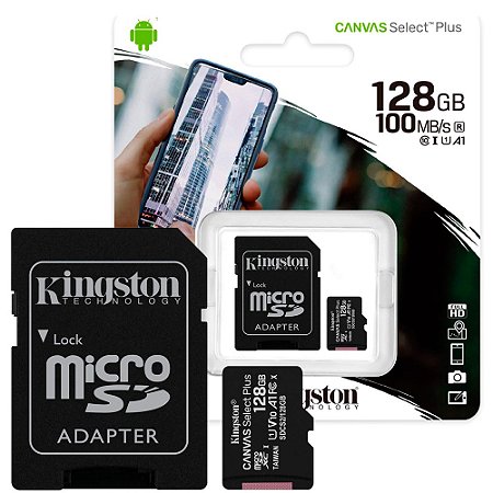 Cartão de Memória Micro SD 128GB Kingston Canvas Select Plus - Leitura: 100MBs - Classe 10 com Adaptador SD  SDCS2128GB