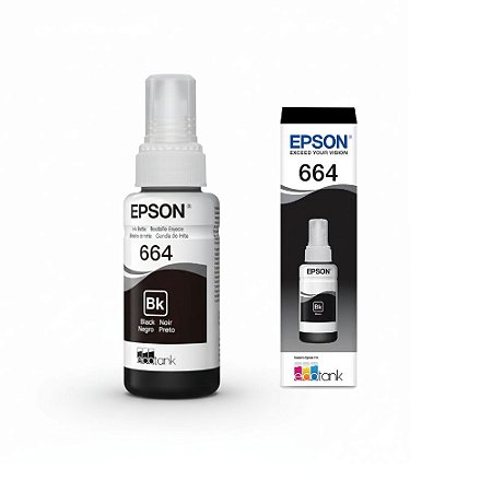 Refil de Tinta Epson 664 BK Preto 70Ml T664320 Rende até 4.000 Páginas, Para L110/L120/L210/L220/L300 (Caixa)