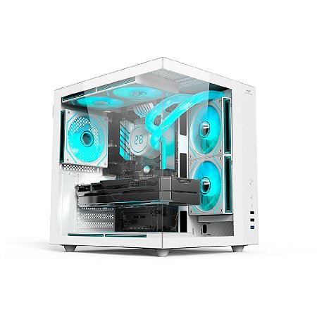 Gabinete Gamer C3Tech Aquário MT-G920WH, Mid Tower, Vidro Temperado, Suporte Water Cooler, S/Fonte, Branco - Aquarius
