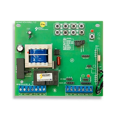 Placa Central Motor de Portão AC4 Hall, Compatível Rossi, 433Mhz, Até 512 Botões de Controle, 20 Tipos de Parada - Acton