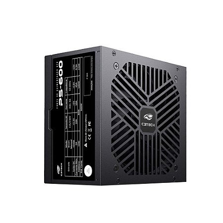 Fonte ATX Gamer C3Tech PS-600BK 600W Real, Bivolt, Ventoinha Silenciosa, Proteções OVP/UVP/SCP