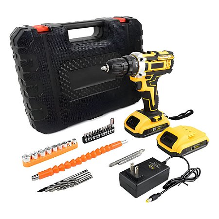 Parafusadeira Furadeira De Impacto Profissional 21v TB-21PX 2 Baterias Sem Fio E Acessórios Com Maleta 60Hz Amarelo